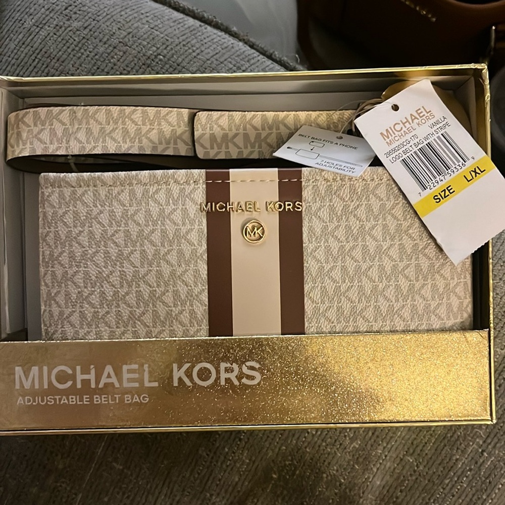 Michael Kors Vanilla Logo Belt Bag with stripe